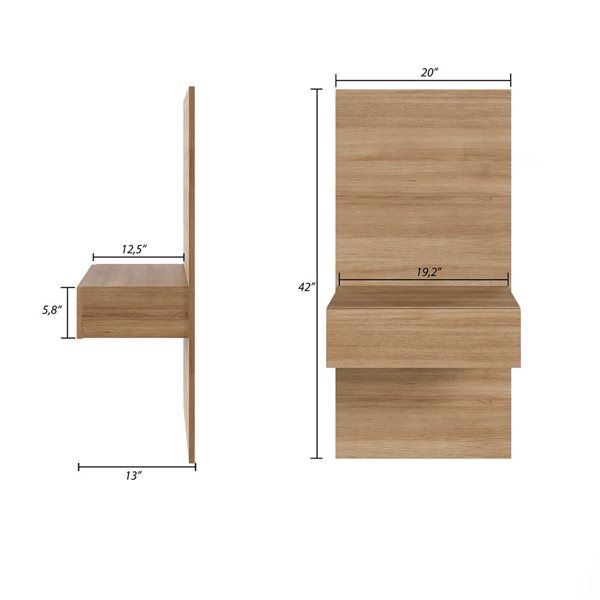 Nexera Milano Brown Oak Particleboard/MDF Modern Floating Nightstand with Extension Panel - Set of 2