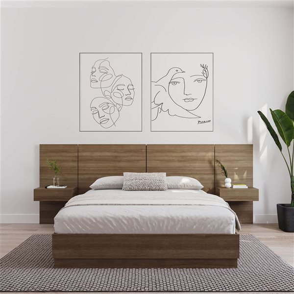 Nexera Milano Brown Oak Particleboard/MDF Modern Floating Nightstand with Extension Panel - Set of 2