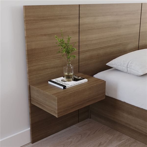 Nexera Milano Brown Oak Particleboard/MDF Modern Floating Nightstand with Extension Panel - Set of 2