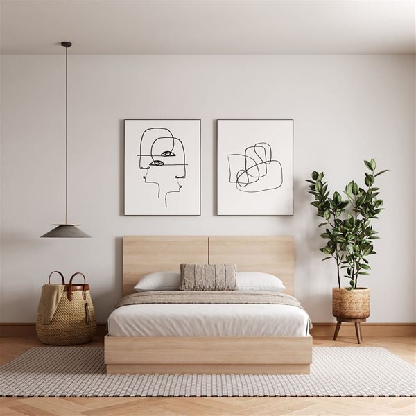 Nexera Milano Natural Blonde Oak Queen-Size Platform Bed with Headboard