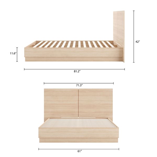Nexera Milano Natural Blonde Oak Queen-Size Platform Bed with Headboard