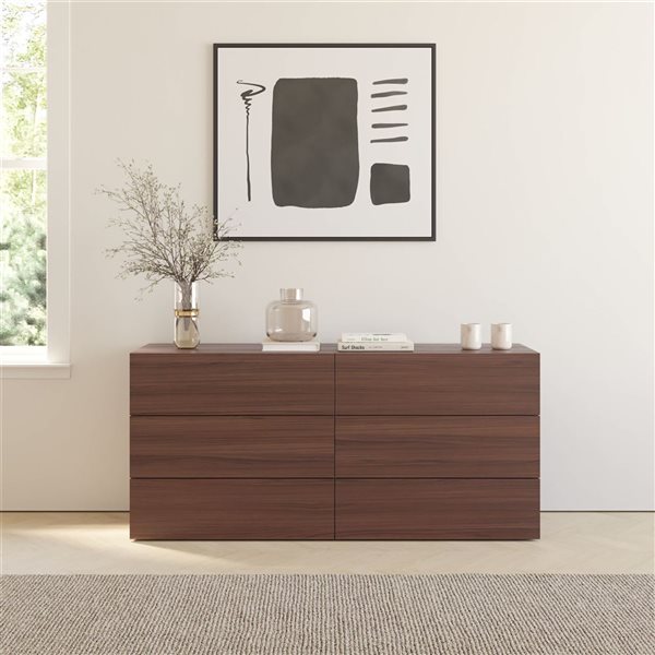 Nexera James 59 W x 18 D x 26.8-in H Walnut MDF/Particleboard Contemporary 6-Drawer Dresser