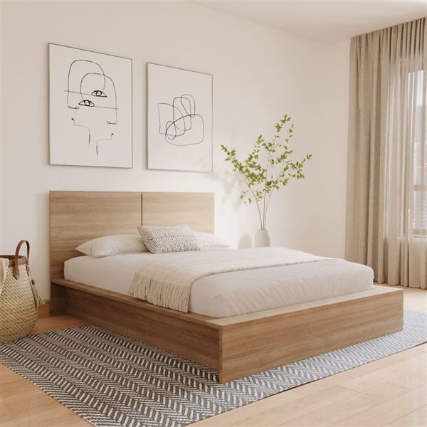 Nexera James 71.1 W x 87-in L Brown Oak Queen-Size Platform Bed