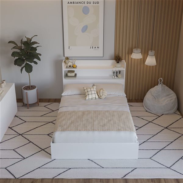 Nexera Hunter White Full-Size Platform Bed with Bookcase Headboard and Drawers