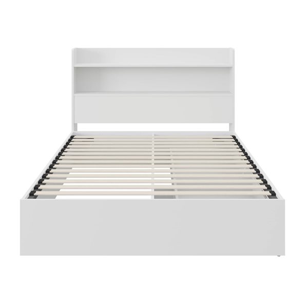 Nexera Hunter White Full-Size Platform Bed with Bookcase Headboard and Drawers