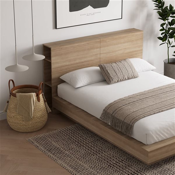Nexera Marconi 71.3 W x 96.1-in L Brown Oak Queen-Size Platform Bed with Headboard
