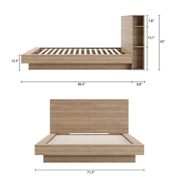 Nexera Marconi 71.3 W x 96.1-in L Brown Oak Queen-Size Platform Bed with Headboard