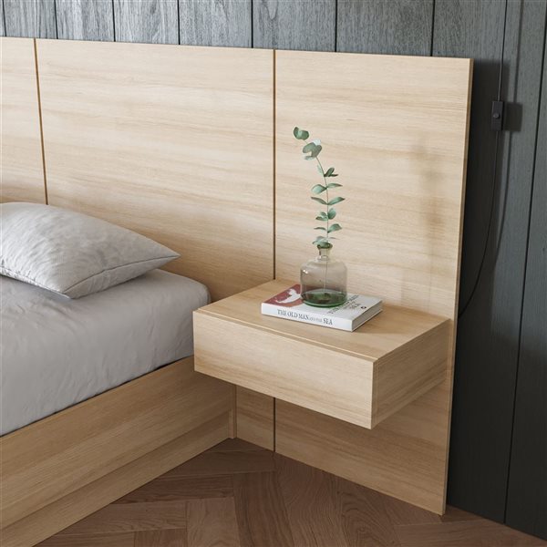 Nexera Milano Natural Blond Oak Particleboard/MDF Modern Floating Nightstand with Extension Panel - Set of 2