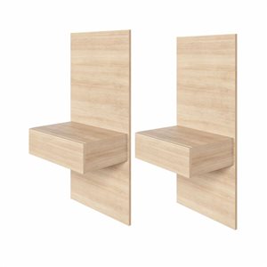 Ensemble de 2 tables de nuit flottante moderne Nexera Milano chêne blond naturel en MDF avec panneau d'extension