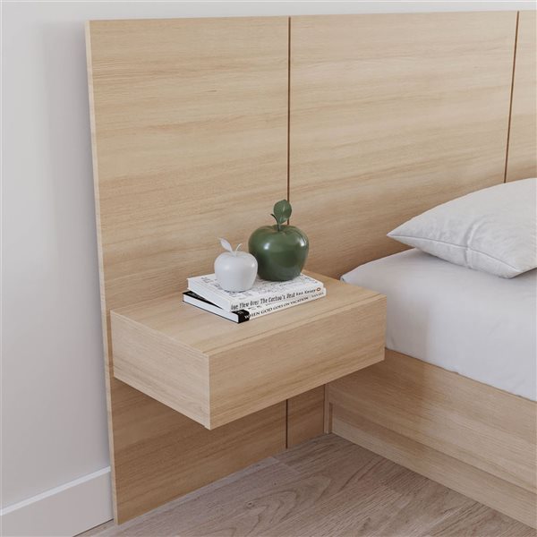 Nexera Milano Natural Blond Oak Particleboard/MDF Modern Floating Nightstand with Extension Panel - Set of 2