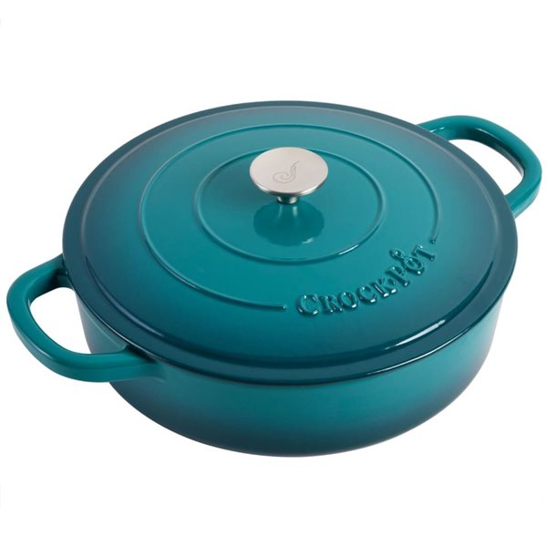 Casserole profonde ronde en fonte émaillée Artisan Crock-Pot 5,7-L bleu sarcelle avec couvercle