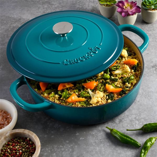 Crock-Pot Artisan 5.7-L Enamelled Cast-Iron Round Teal Braiser Pan w/ Lid