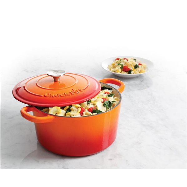 Crock-Pot Artisan 5.7-L Enamelled Cast-Iron Round Orange Dutch Oven w/ Lid