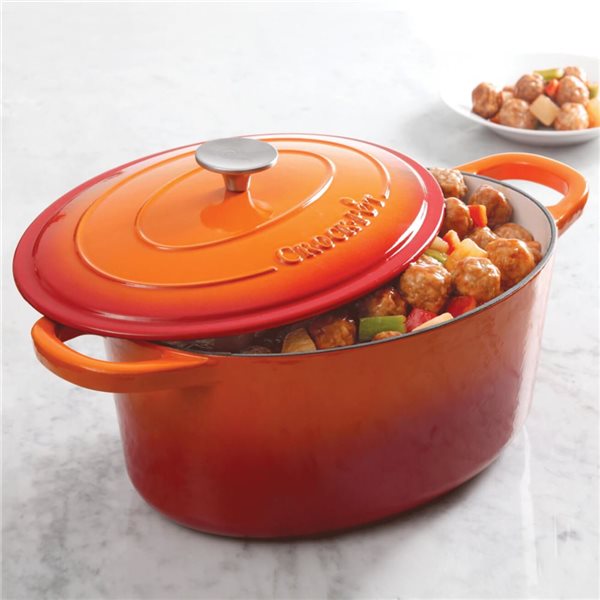 Crock-Pot Artisan 8-L Enamelled Cast-Iron Round Orange Dutch Oven w/ Lid