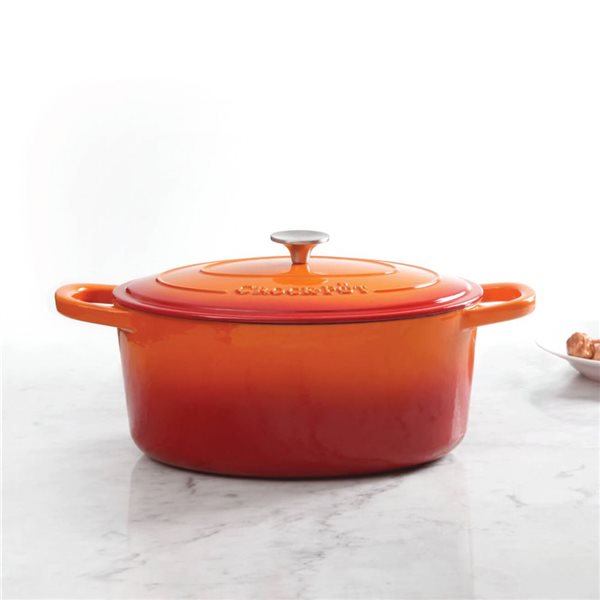 Crock-Pot Artisan 8-L Enamelled Cast-Iron Round Orange Dutch Oven w/ Lid