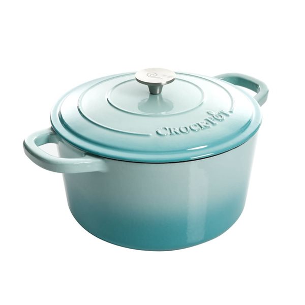 Crock-Pot Artisan 8-L Enamelled Cast-Iron Round Aqua Blue Dutch Oven w/ Lid