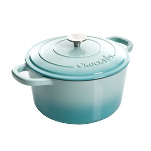 Crock-Pot Artisan 8-L Enamelled Cast-Iron Round Aqua Blue Dutch Oven w/ Lid