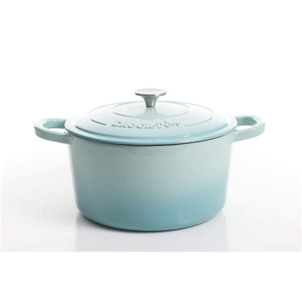 Crock-Pot Artisan 8-L Enamelled Cast-Iron Round Aqua Blue Dutch Oven w/ Lid