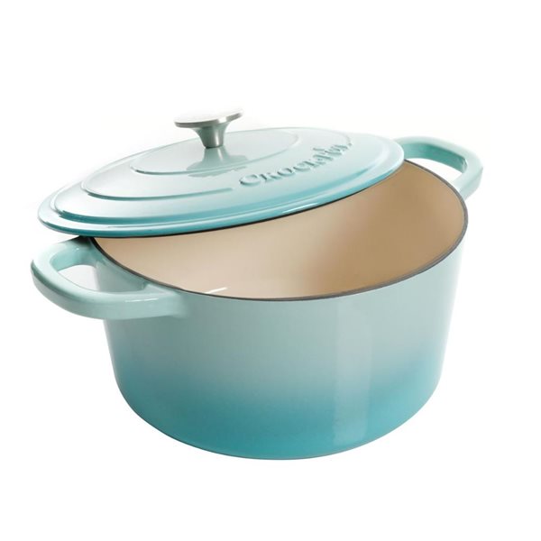 Crock-Pot Artisan 8-L Enamelled Cast-Iron Round Aqua Blue Dutch Oven w/ Lid