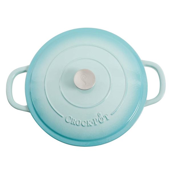 Crock-Pot Artisan 8-L Enamelled Cast-Iron Round Aqua Blue Dutch Oven w/ Lid