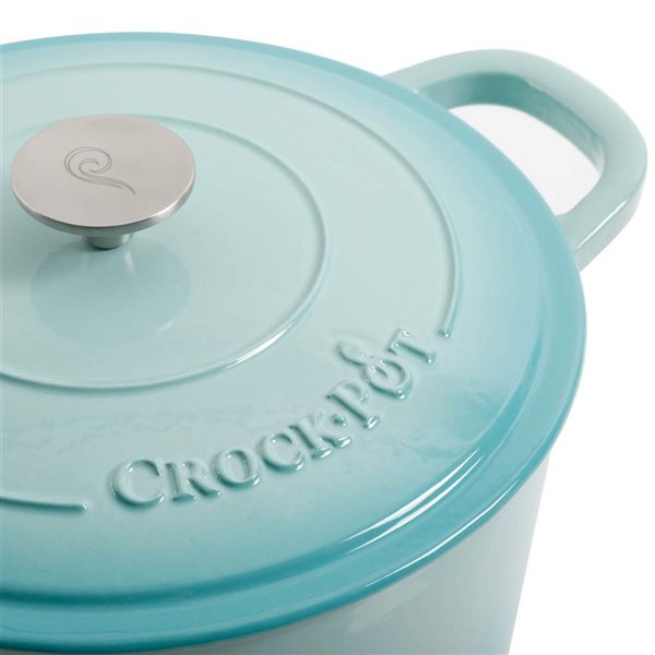 Crock-Pot Artisan 8-L Enamelled Cast-Iron Round Aqua Blue Dutch Oven w/ Lid