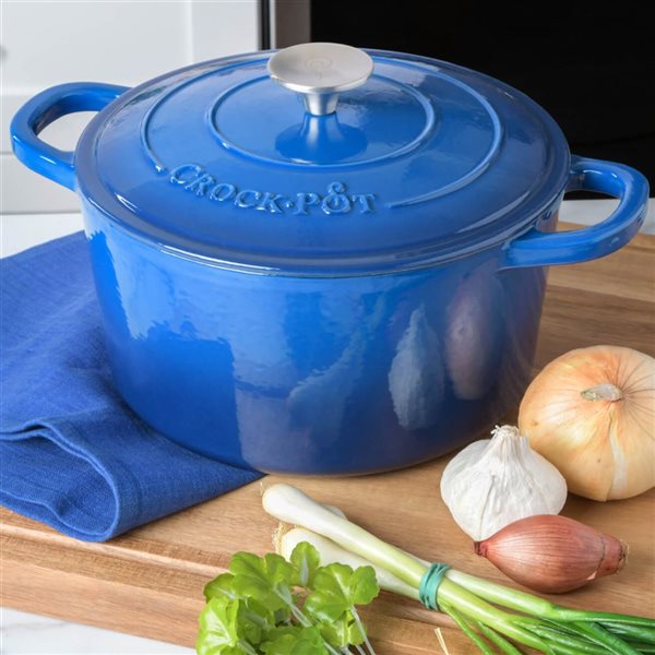 Crock-Pot Artisan 5.7-L Enamelled Cast-Iron Round Blue Dutch Oven w/ Lid