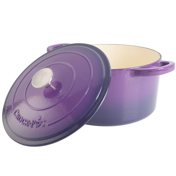 Crock-Pot Artisan 8-L Enamelled Cast-Iron Round Purple Dutch Oven w/ Lid