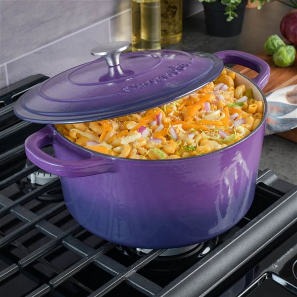 Crock-Pot Artisan 8-L Enamelled Cast-Iron Round Purple Dutch Oven w/ Lid