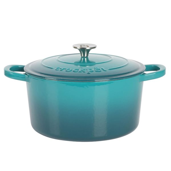 Crock-Pot Artisan 6.8-L Enamelled Cast-Iron Round Teal Dutch Oven w/ Lid