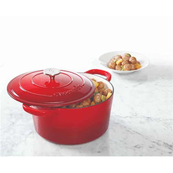 Crock-Pot Artisan 5.7-L Enamelled Cast-Iron Round Red Dutch Oven w/ Lid