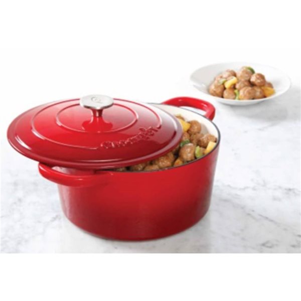 Crock-Pot Artisan 5.7-L Enamelled Cast-Iron Round Red Dutch Oven w/ Lid