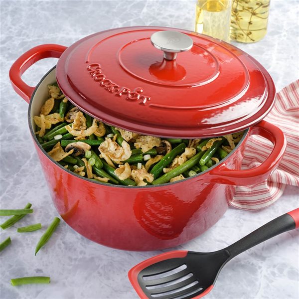 Crock-Pot Artisan 5.7-L Enamelled Cast-Iron Round Red Dutch Oven w/ Lid