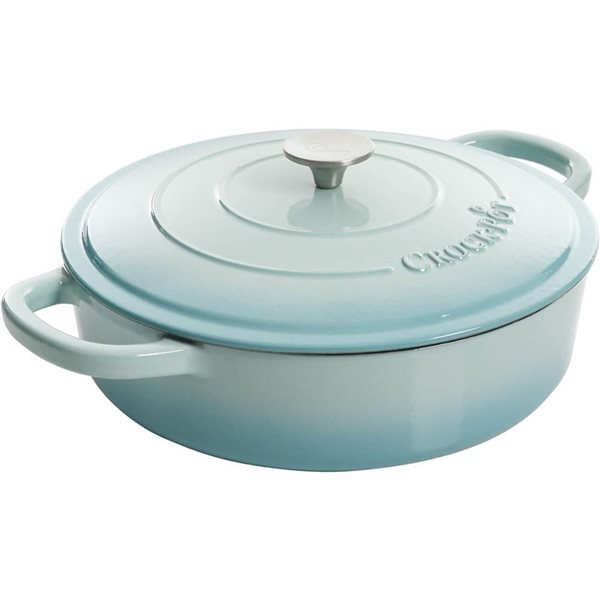 Crock-Pot Artisan 5.7-L Enamelled Cast-Iron Round Aqua Blue Braiser Pan w/ Lid