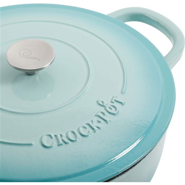 Crock-Pot Artisan 5.7-L Enamelled Cast-Iron Round Aqua Blue Braiser Pan w/ Lid