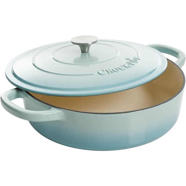 Crock-Pot Artisan 5.7-L Enamelled Cast-Iron Round Aqua Blue Braiser Pan w/ Lid