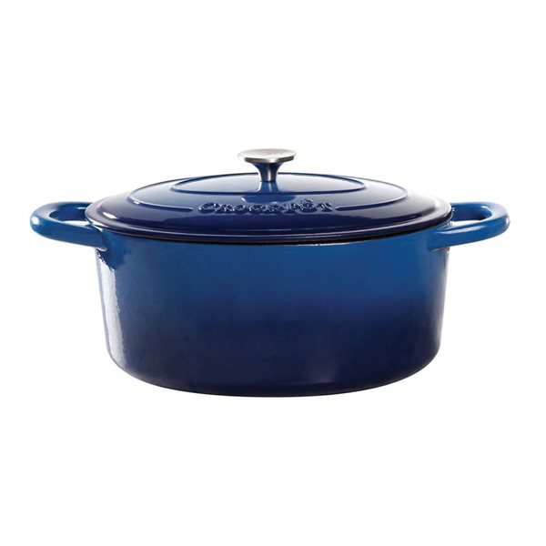 Crock-Pot Artisan 8-L Enamelled Cast-Iron Round Blue Dutch Oven w/ Lid