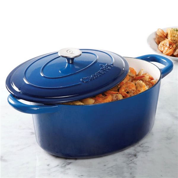 Crock-Pot Artisan 8-L Enamelled Cast-Iron Round Blue Dutch Oven w/ Lid