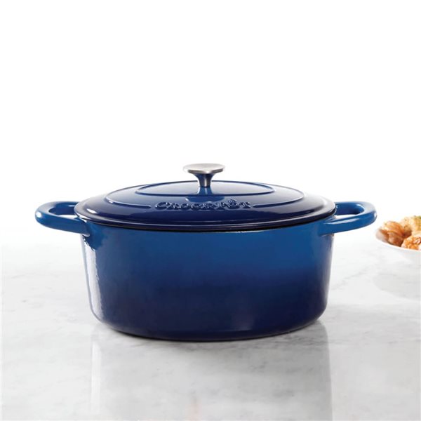 Crock-Pot Artisan 8-L Enamelled Cast-Iron Round Blue Dutch Oven w/ Lid