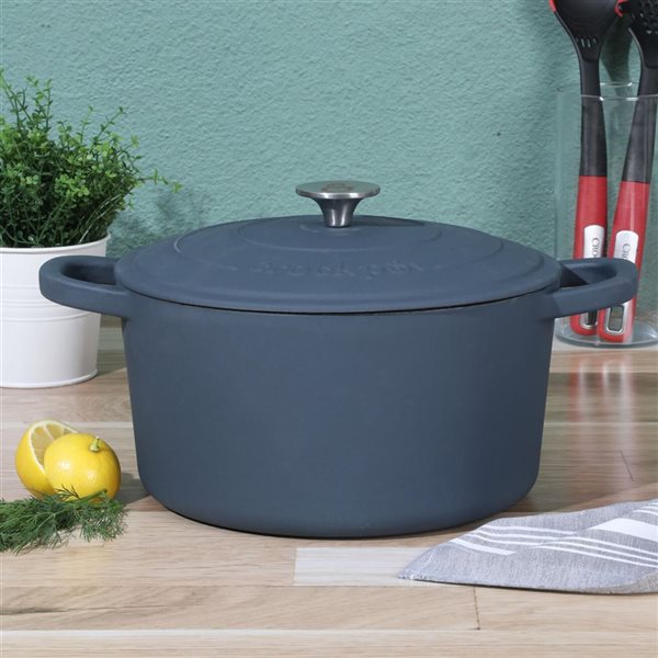 Crock-Pot Artisan 8-L Enamelled Cast-Iron Round Navy Blue Dutch Oven w/ Lid