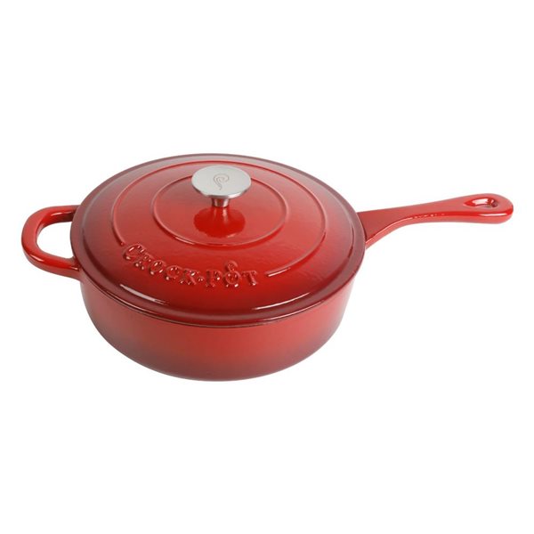 Crock-Pot Artisan 4-L Enamelled Cast-Iron Round Red Deep Sauté Pan w/ Lid