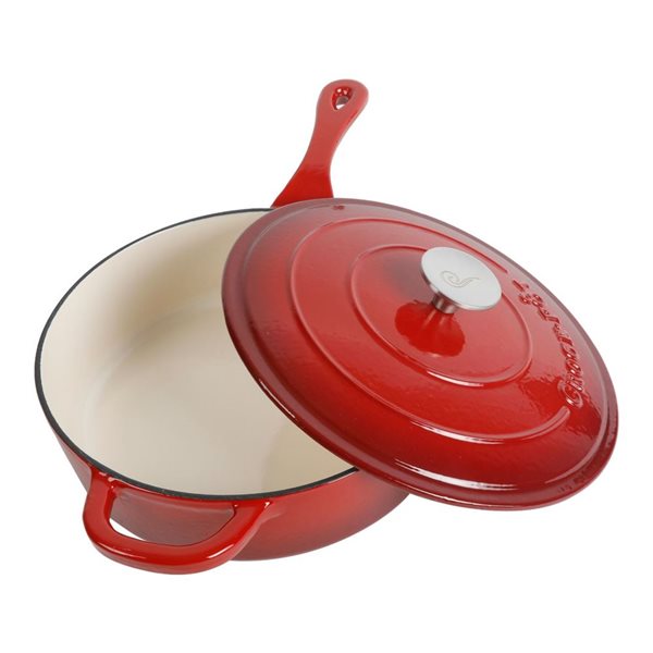 Crock-Pot Artisan 4-L Enamelled Cast-Iron Round Red Deep Sauté Pan w/ Lid