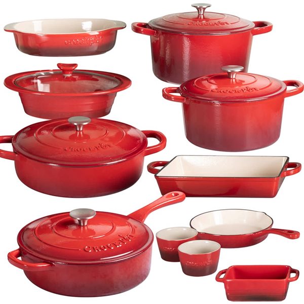 Crock-Pot Artisan 4-L Enamelled Cast-Iron Round Red Deep Sauté Pan w/ Lid