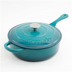 Crock-Pot Artisan 4-L Enamelled Cast-Iron Round Teal Deep Sauté Pan w/ Lid