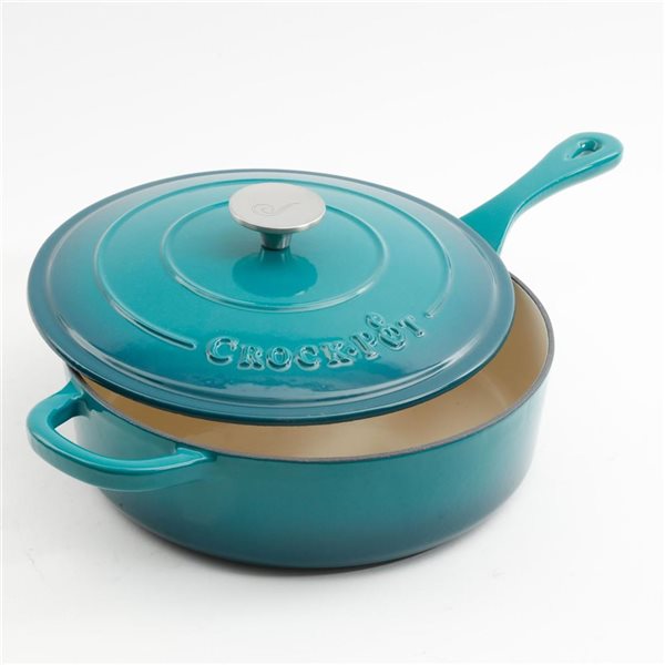 Poêle profonde ronde en fonte émaillée Artisan Crock-Pot 4 L bleu sarcelle avec couvercle