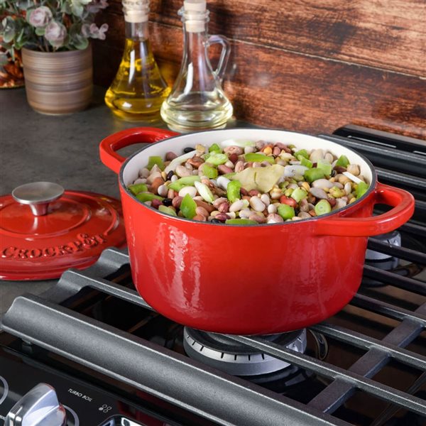 Crock-Pot Artisan 3.5-L Enamelled Cast-Iron Round Red Dutch Oven w/ Lid