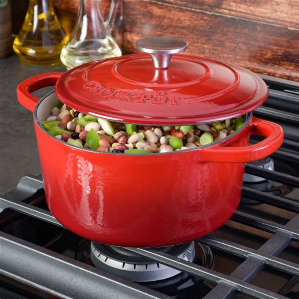 Crock-Pot Artisan 3.5-L Enamelled Cast-Iron Round Red Dutch Oven w/ Lid