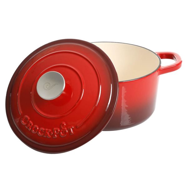 Crock-Pot Artisan 3.5-L Enamelled Cast-Iron Round Red Dutch Oven w/ Lid