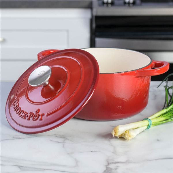 Crock-Pot Artisan 3.5-L Enamelled Cast-Iron Round Red Dutch Oven w/ Lid