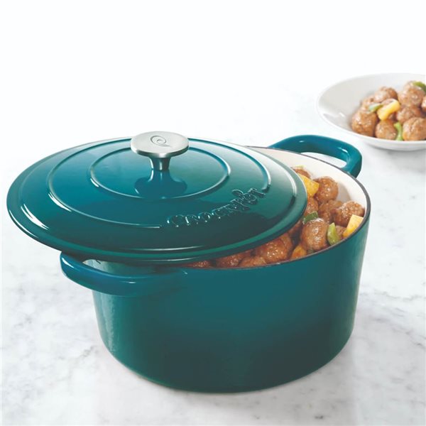 Cocotte ronde en fonte émaillée Artisan Crock-Pot 3,5 L bleu sarcelle avec couvercle