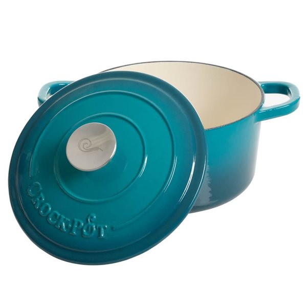 Cocotte ronde en fonte émaillée Artisan Crock-Pot 3,5 L bleu sarcelle avec couvercle